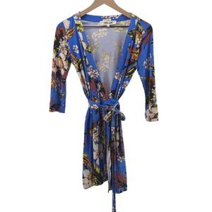 Diane von Furstenberg Mini Wrap Dress Womens 6 Bolan Cobalt Blue Silk Floral DVF